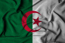 Selective Focus Aljazair National  Flag, With Waving Fabric Texture. 3D Illustration