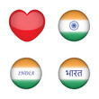 © Pular - Set of India Flag Glossy round Buttons with word 'India' on hindi and english. The sign and symbol of the country. Independence Day.