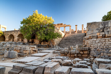 Wall Mural - Tourists in Lindos acropolis at Rhodes island in Greece