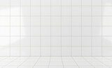 Fototapeta Przestrzenne - White glossy tiles bathroom or kitchen background with podium