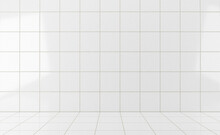 White Glossy Tiles Bathroom Or Kitchen Background With Podium