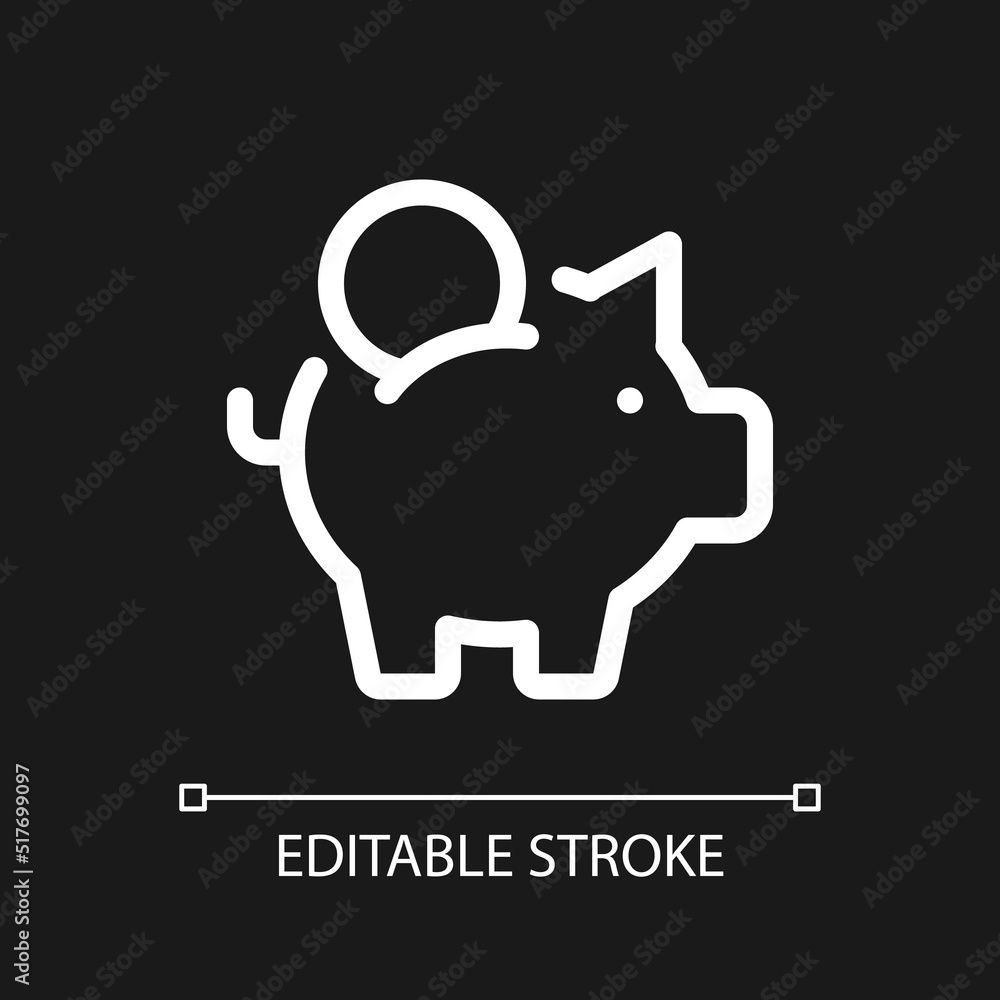 Put coin into piggy bank pixel perfect white linear ui icon for dark ...