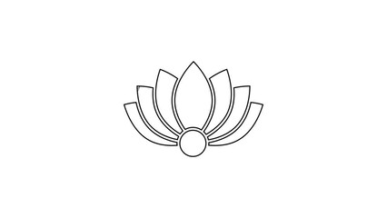 Wall Mural - black line lotus flower icon isolated on white background. 4k video motion graphic animation