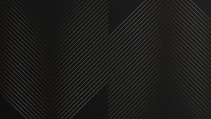 Wall Mural - 4k Abstract luxury black grey gradient backgrounds with animated golden metallic stripes. Elegant horizontal banner. Copy space. Dark backdrop 3D