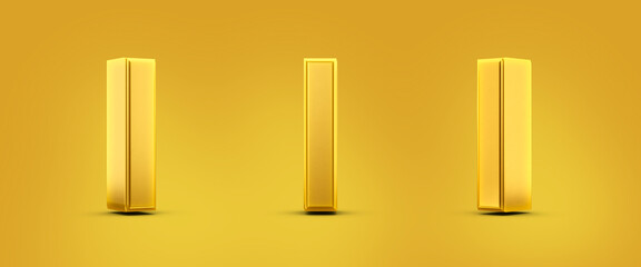 Letter I in 3d metal gold with shadow caster and yellow background