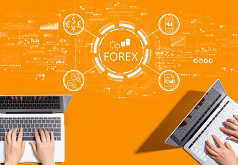 Forex trading concept with people working together