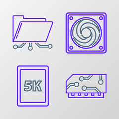 Sticker - Set line RAM, random access memory, Tablet with text 5k, Computer cooler and Folder lock icon. Vector