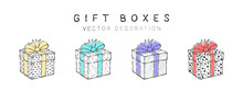 Gift Box Drawings. Conceptual Gift Boxes. Drawings Decor Elements. Vector Illustration