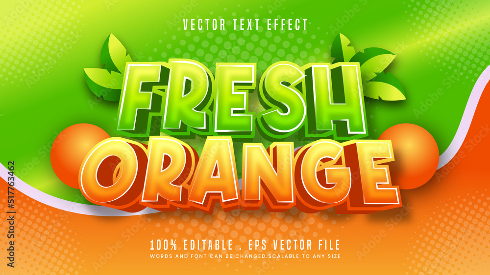 Fresh Orange 3d editable text effect font style Stock Vector | Adobe Stock
