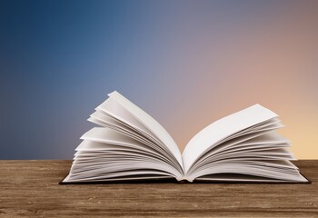 Wall Mural - an open empty old notebook on the desk background.
