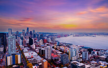 Seattle, City View Of Seattle, Top View Of Downtown Seattle Skyline In Seattle Washington States, USA