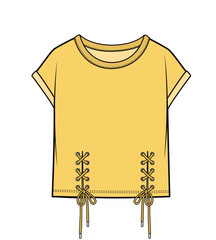 DOLMAN SLEEVES TIE UP LACE DETAIL FOR KID GIRLS AND TEEN GIRLS IN EDITABLE VECTOR FILE