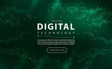 Digital technology banner green dark background concept with technology light effect, abstract tech, innovation future data, internet network, Ai big data, lines dots connection, illustration vector