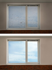 Canvas Print - Collage with photos of window before and after cleaning indoors