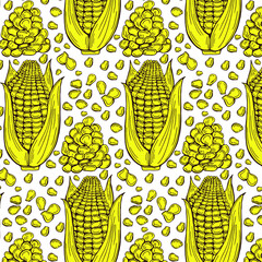 Corn graphic yellow color seamless pattern sketch illustration vector