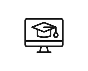 Poster - Online edication icon concept. Modern outline high quality illustration for banners, flyers and web sites. Editable stroke in trendy flat style. Line icon of learning