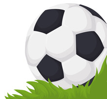 View Of Soccer Ball In The Grass Field, Vector Illustration