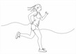 continuous line drawing of running woman with dynamic movement vector illustration