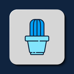 Canvas Print - Filled outline Cactus and succulent in pot icon isolated on blue background. Plant growing in a pot. Potted plant sign. Vector