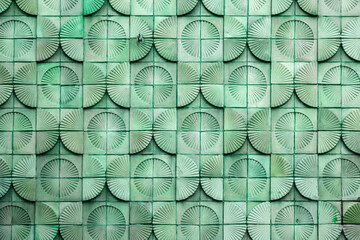 Mid-century modern style tiled wall with half circle decorations