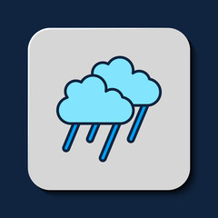 Canvas Print - Filled outline Cloud with rain icon isolated on blue background. Rain cloud precipitation with rain drops. Vector