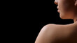 © pavel_dp - Big close-up shot of nude shoulder of gorgeous slim young white-skinned woman on black background | Body hydration concept