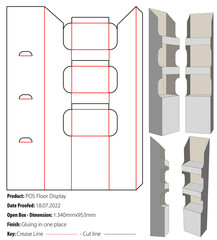 POS Floor Display packaging design template gluing in one place die cut - vector