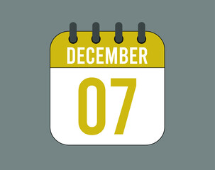 7 December calendar icon. December calendar banner. Date of the month for events.