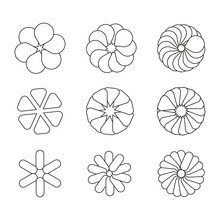 Icons Flowers Shapes. Simple Flower Line Art Design. Vector Illustration. Stock Image. 