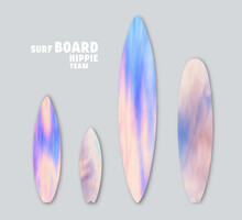 Set Of Blurred Tie Dye Prints On Surfboards