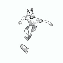 Vintage Hand Drawn Sketch Skate Dog