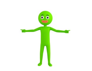 Green Man character pointing finger two side in 3d rendering.