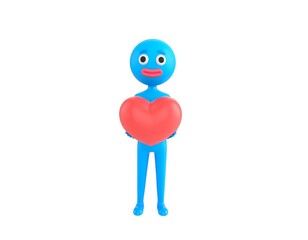 Wall Mural - Blue Man character giving red heart in 3d rendering.