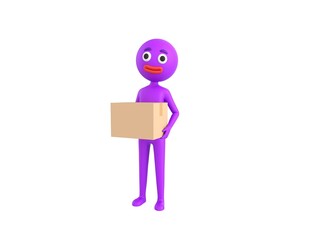 Wall Mural - Purple Man character carrying a package in 3d rendering.