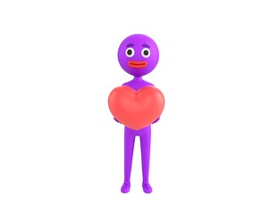 Wall Mural - Purple Man character giving red heart in 3d rendering.