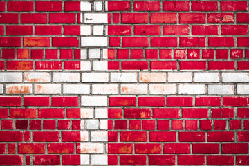 Wall Mural - National  flag of the  Denmark on a grunge brick background.