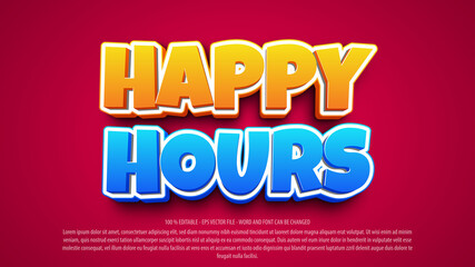 Wall Mural - Happy hours 3d cartoon style editable text effect
