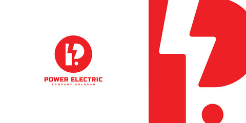 Initial letter P logo with Thunder bolt inside. Power logo typeface Negative space design, Electric energy brand identity