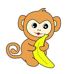 Adorable Monkey simple flat design drawing Illustration on White Background