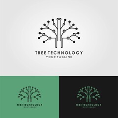 Wall Mural - Digital Tree logo, Brain and tree design concept for education learning and technology business company.