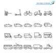 Transportation line icons. Editable stroke. Pixel perfect.