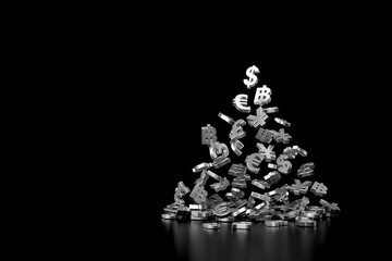 Wall Mural - falling silver currency sign. 3d rendering.