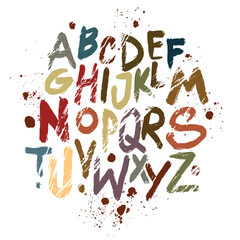 Poster - Alphabet poster, dry brush ink artistic modern calligraphy print. Handdrawn trendy design