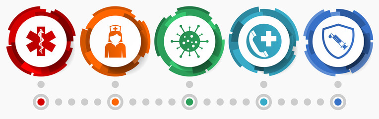 Fototapete - Health concept vector icon set, medicine infographic template, hospital web buttons collection