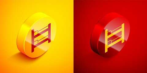 Wall Mural - Isometric Bunk bed icon isolated on orange and red background. Circle button. Vector