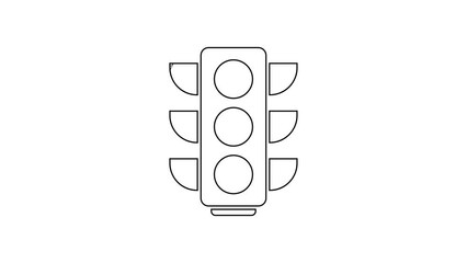 Sticker - Black line Traffic light icon isolated on white background. 4K Video motion graphic animation