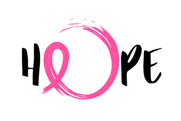 Hope lettering design with Line art symbol in breast shape. Breast Cancer Awareness Month Campaign. Icon design for poster, banner and t-shirt.