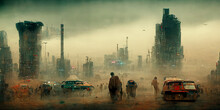 Blade Runner Inspired Realistic Image, High Population And Dusty , Cinematic, Industrial City