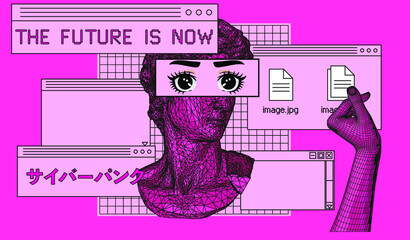 Poster - Set of user interface elements in retro y2k vaporwave style.