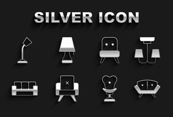 Sticker - Set Armchair, Chandelier, Sofa, Table lamp and icon. Vector